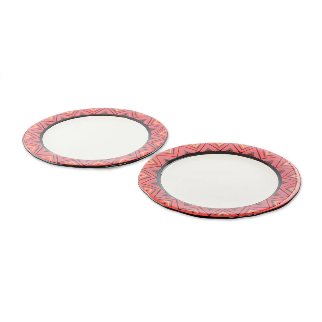 Hand Crafted Ceramic Dinner Plates With Maya Design - Tazumal