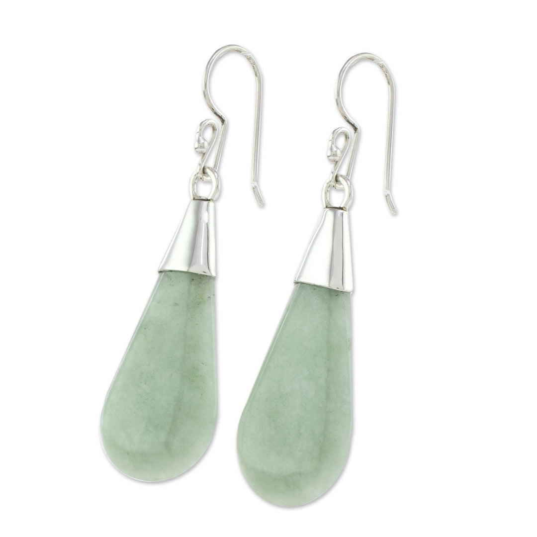 Pale Green Jade and Sterling Silver Teardrop Dangle Earrings - Subtle Dewdrops