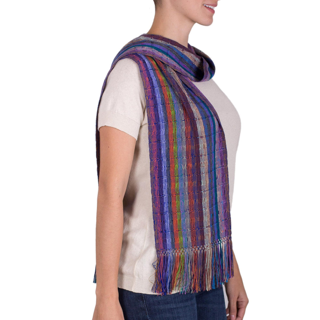 Loom Woven Rayon Multicolored Striped Scarf - Summer Fireworks