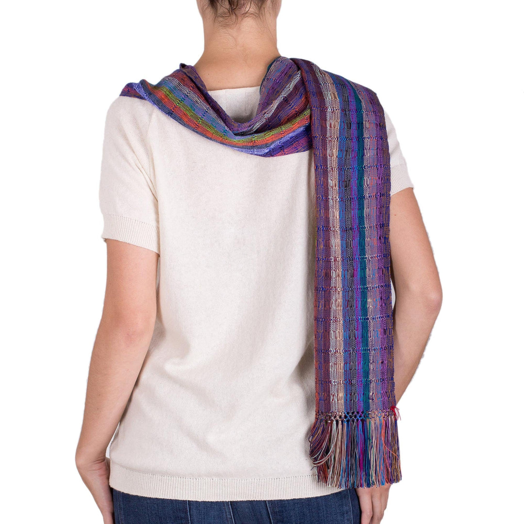 Loom Woven Rayon Multicolored Striped Scarf - Summer Fireworks