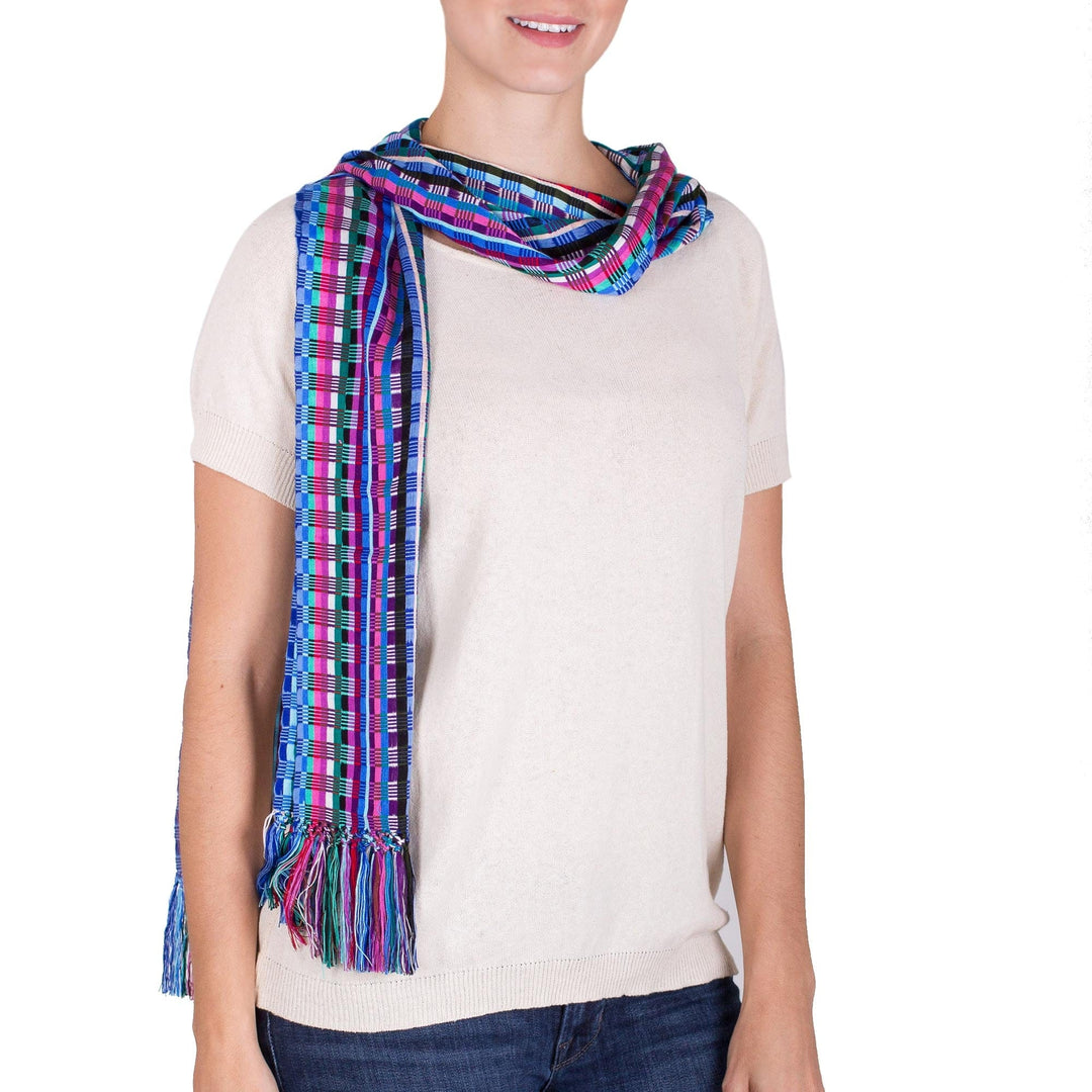 Loom Woven Checkerboard Pattern Rayon Scarf - Checkerboard