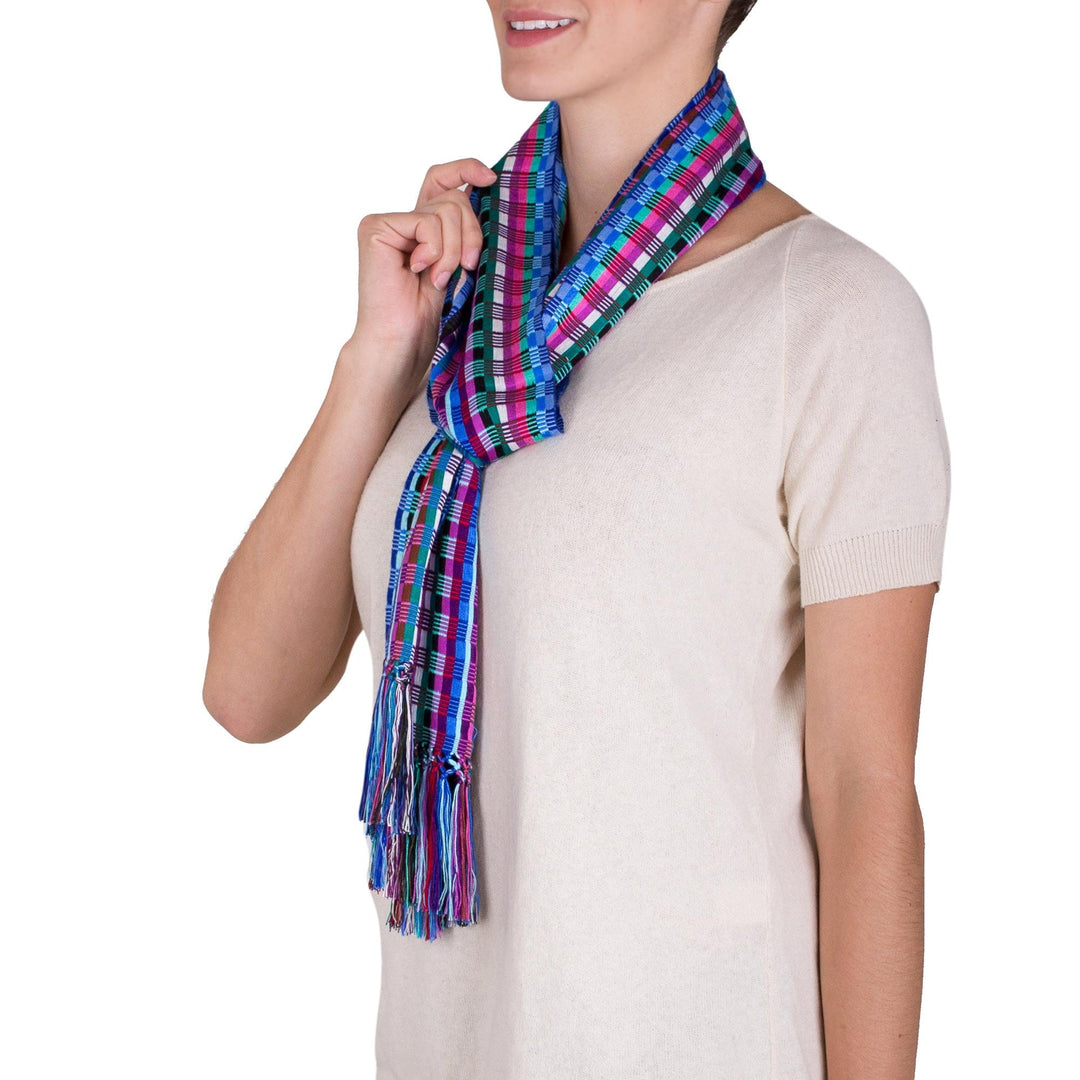 Loom Woven Checkerboard Pattern Rayon Scarf - Checkerboard