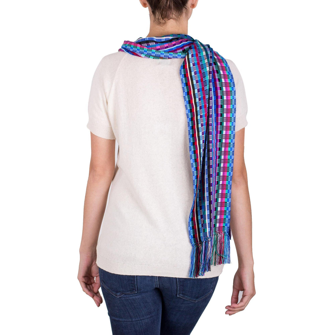 Loom Woven Checkerboard Pattern Rayon Scarf - Checkerboard