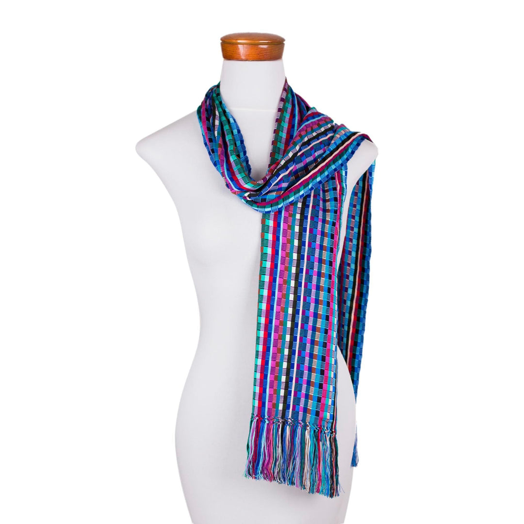 Loom Woven Checkerboard Pattern Rayon Scarf - Checkerboard