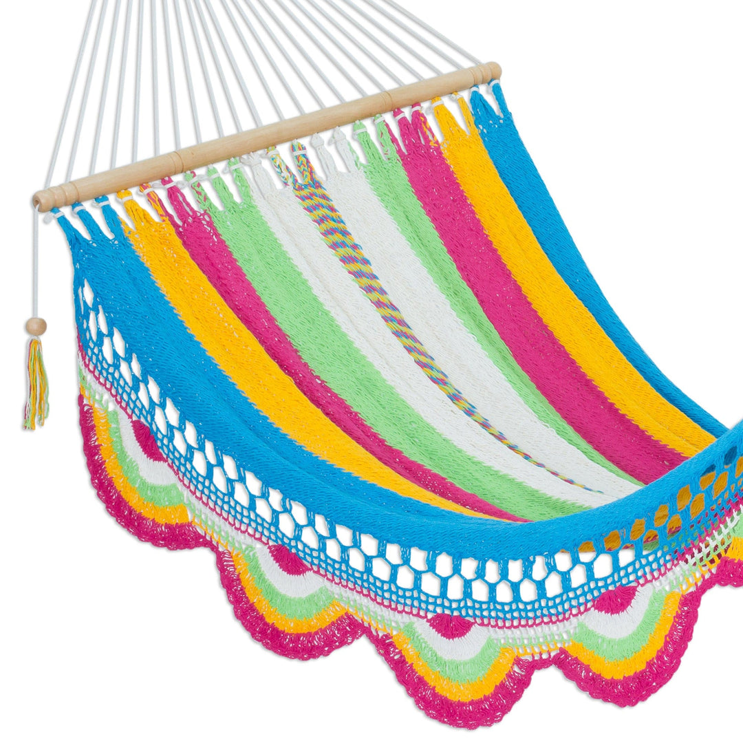 Handwoven Striped Nicaraguan Cotton Hammock (Single) - Colorful Cocktail