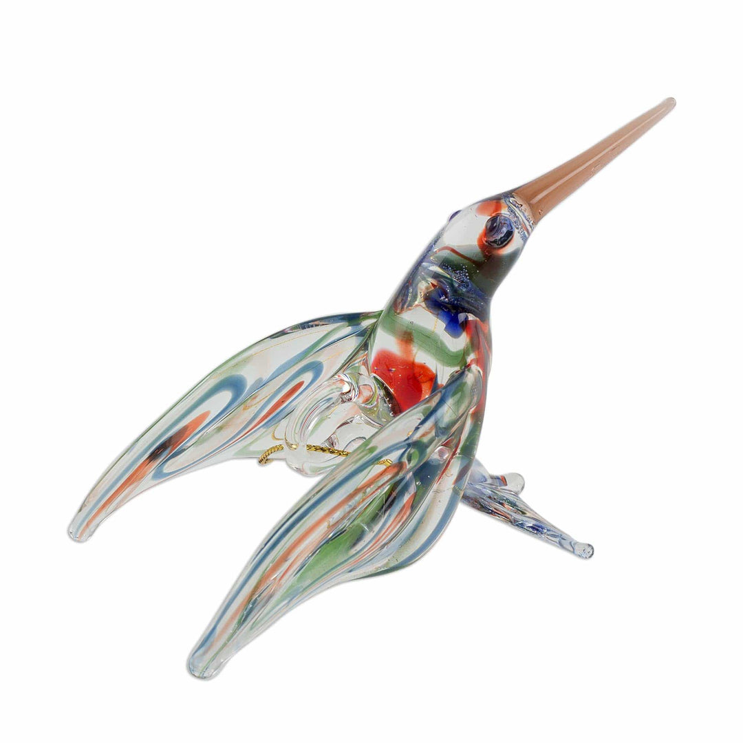Handcrafted Colorful Hummingbird Blown Glass Figurine - Color in Motion