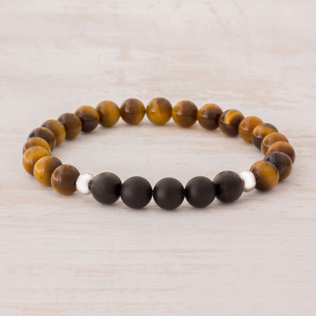 Men's Tiger's Eye and Black Agate Stretch Bracelet - Magnitude