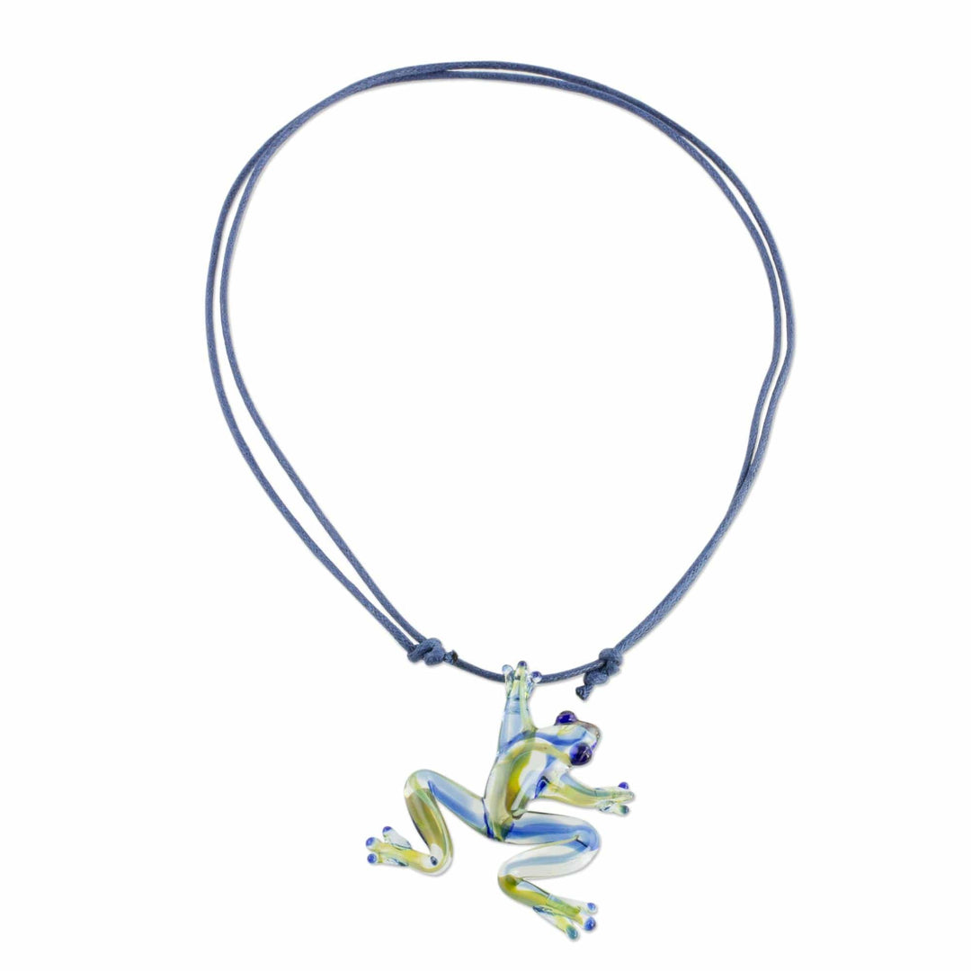 Handmade Glass Frog Pendant Necklace from Costa Rica - Pond Frog