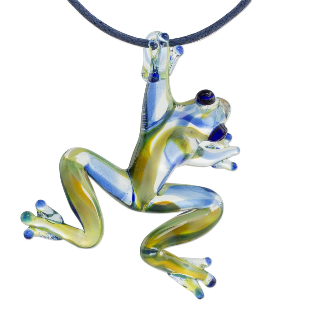 Handmade Glass Frog Pendant Necklace from Costa Rica - Pond Frog
