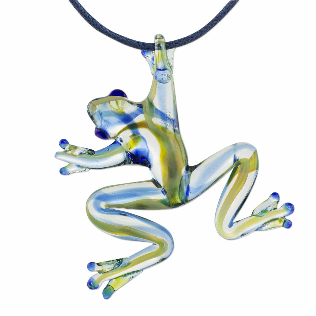 Handmade Glass Frog Pendant Necklace from Costa Rica - Pond Frog