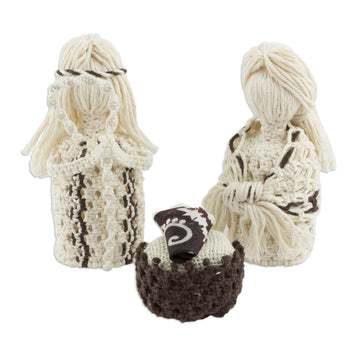 4-Piece Handcrafted Cotton Macramé Nativity Scene - Hopeful Arrival