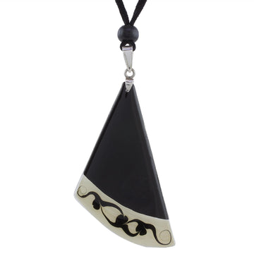 Black Asymmetrical Triangle Art Glass Pendant Necklace - Dance Fan