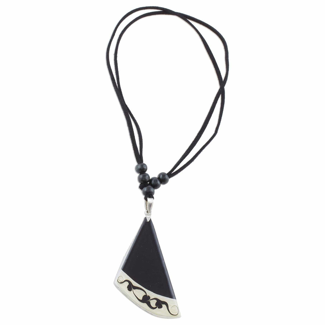 Black Asymmetrical Triangle Art Glass Pendant Necklace - Dance Fan