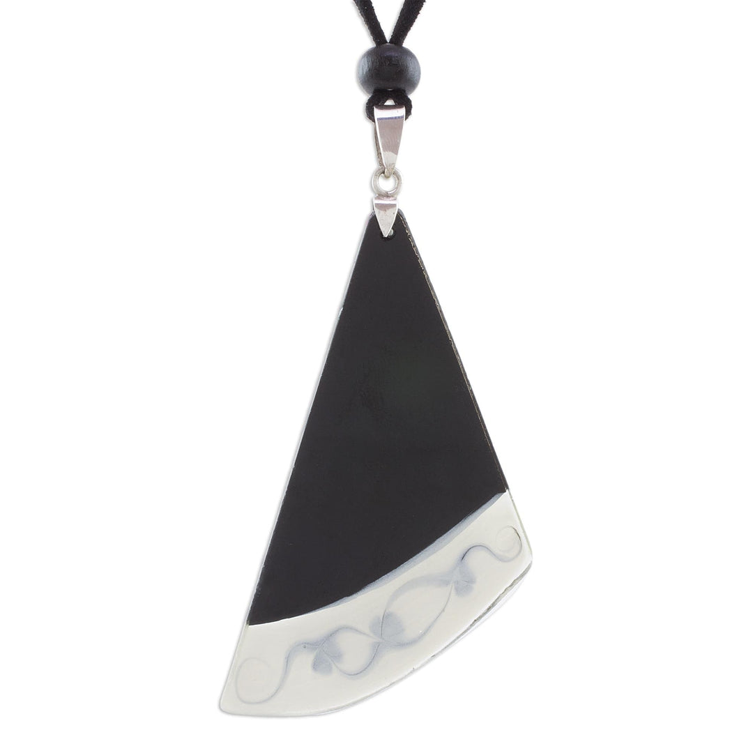Black Asymmetrical Triangle Art Glass Pendant Necklace - Dance Fan