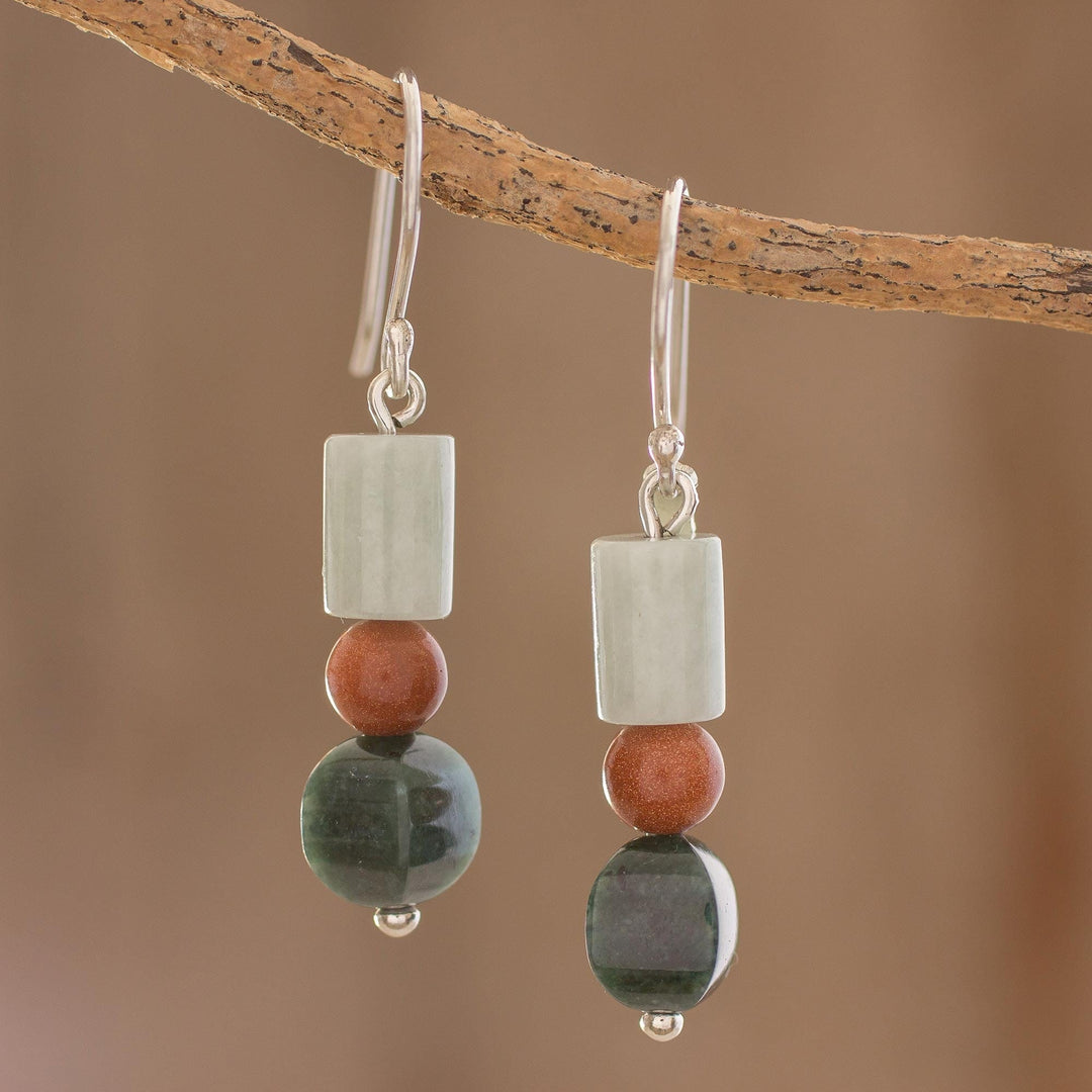 Jade and Aventurine Dangle Earrings - Earthen Fruits