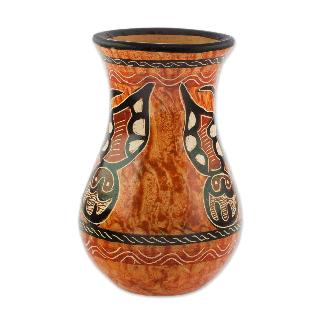 Orange and Brown Butterfly Chorotega Pottery Decorative Vase - Beauty in the Breeze