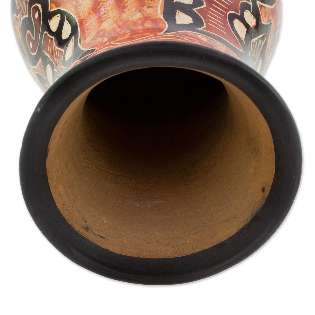 Orange and Brown Butterfly Chorotega Pottery Decorative Vase - Beauty in the Breeze