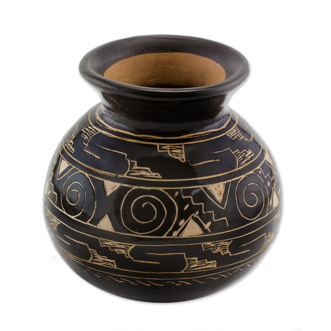 Dark Brown Chorotega Pottery Handmade Decorative Round Vase - Nicoya's Earth