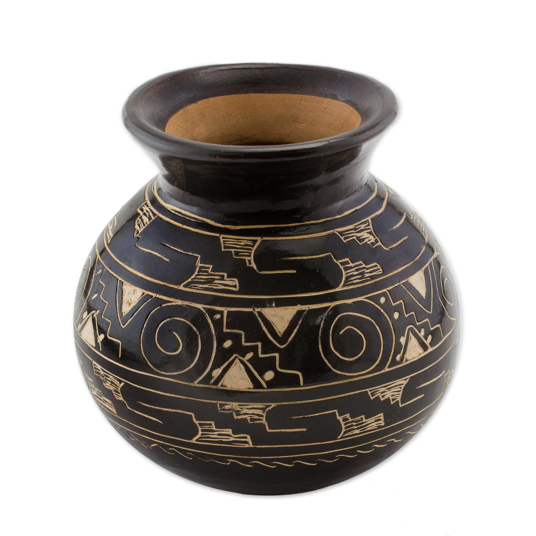 Dark Brown Chorotega Pottery Handmade Decorative Round Vase - Nicoya's Earth
