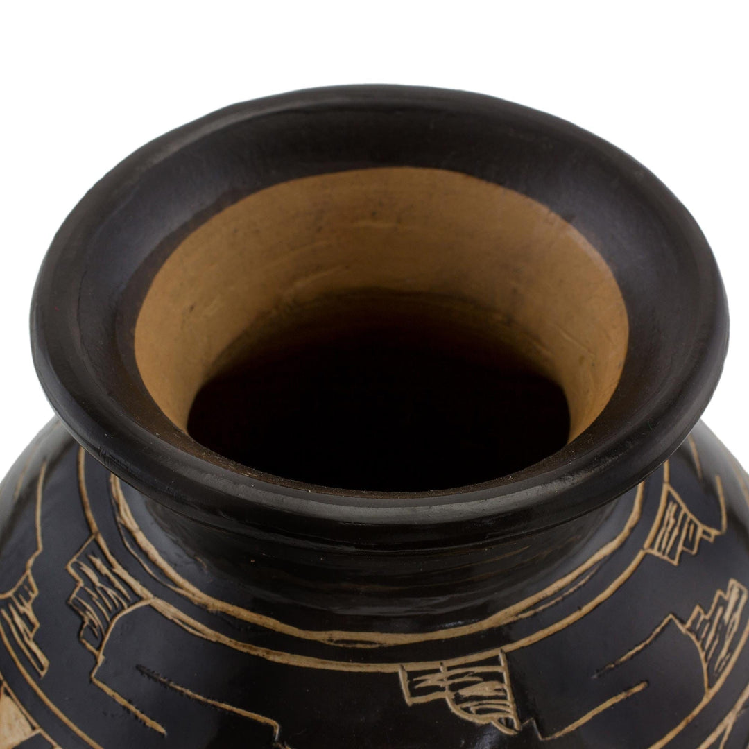 Dark Brown Chorotega Pottery Handmade Decorative Round Vase - Nicoya's Earth