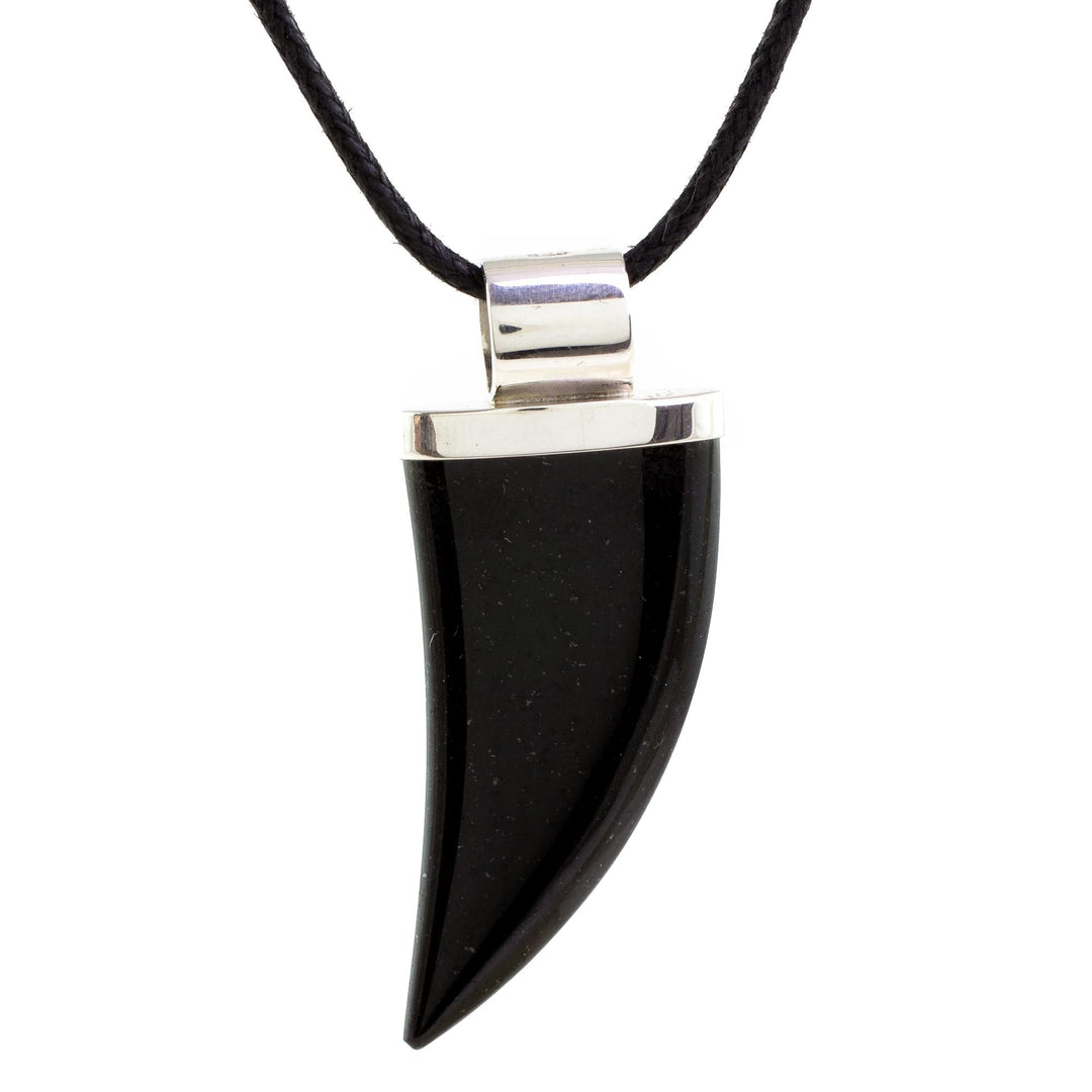 Men's Black Jade and Sterling Silver Fang Pendant Necklace - Strong Bite