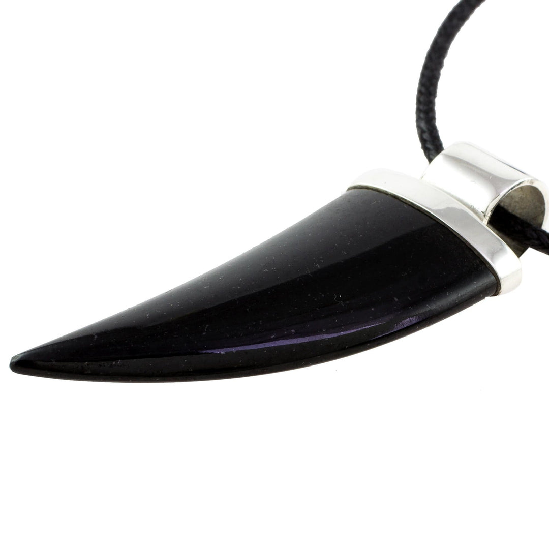 Men's Black Jade and Sterling Silver Fang Pendant Necklace - Strong Bite