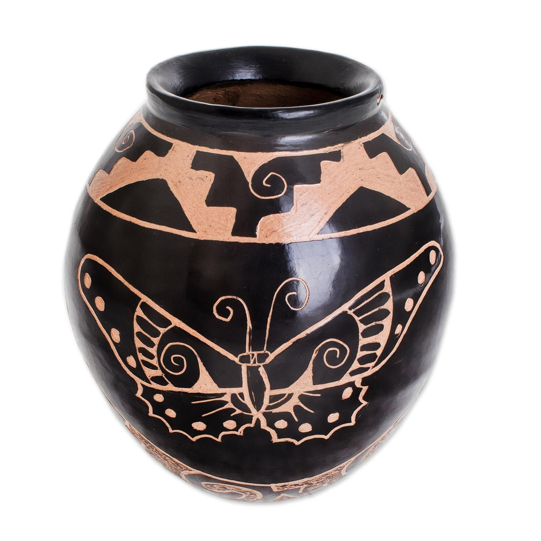 Black Ceramic Decorative Vase with Hand Painted Animals - Beautiful Fauna