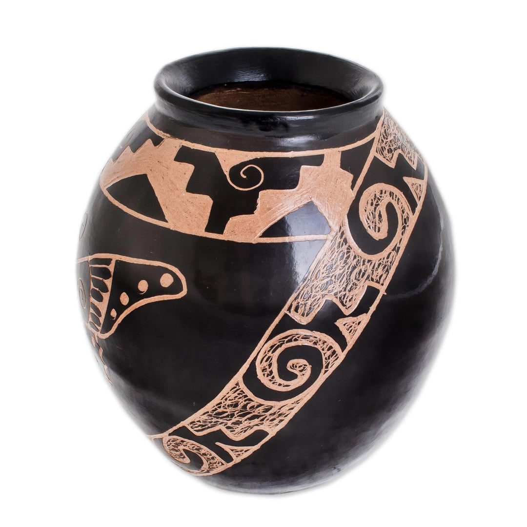 Black Ceramic Decorative Vase with Hand Painted Animals - Beautiful Fauna