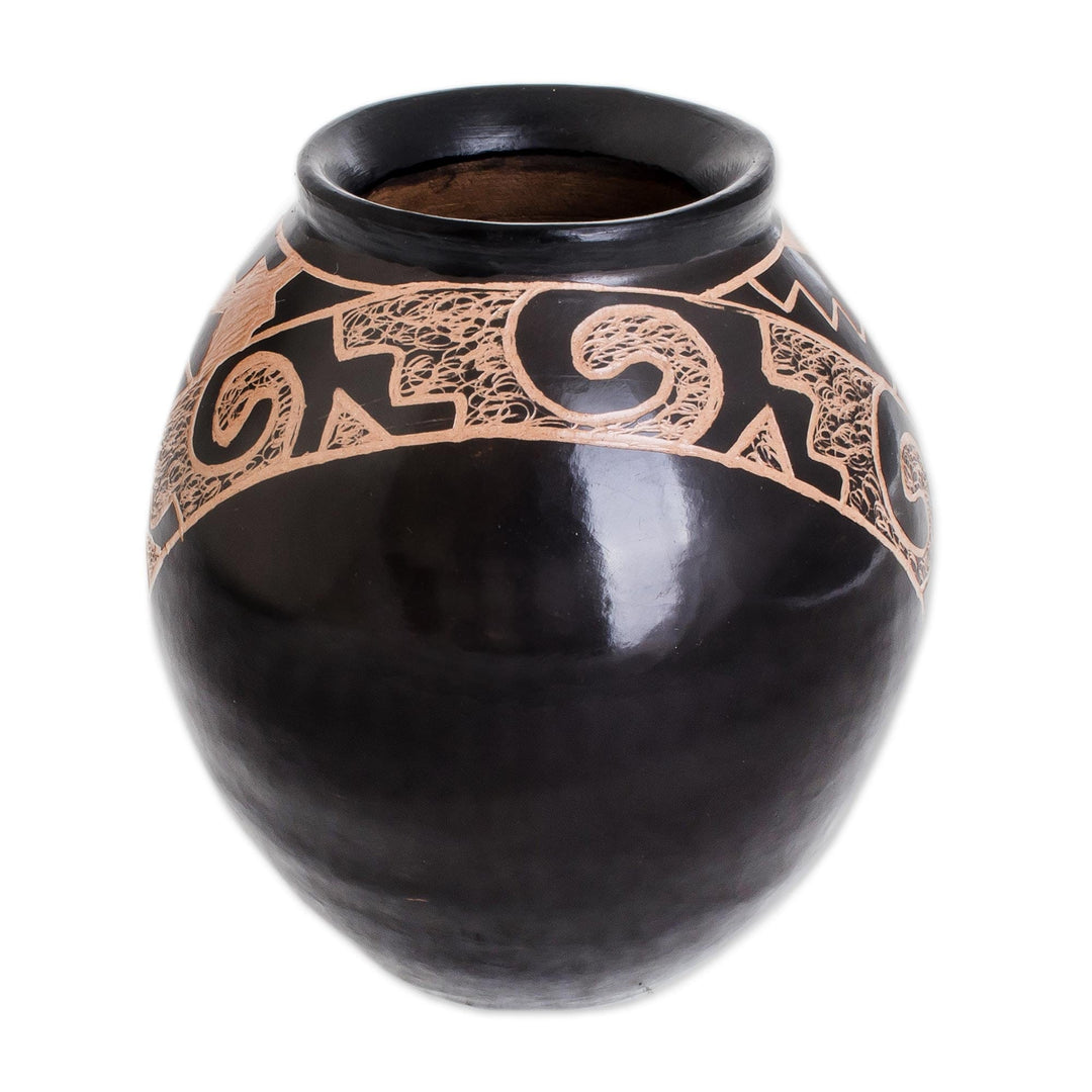 Black Ceramic Decorative Vase with Hand Painted Animals - Beautiful Fauna