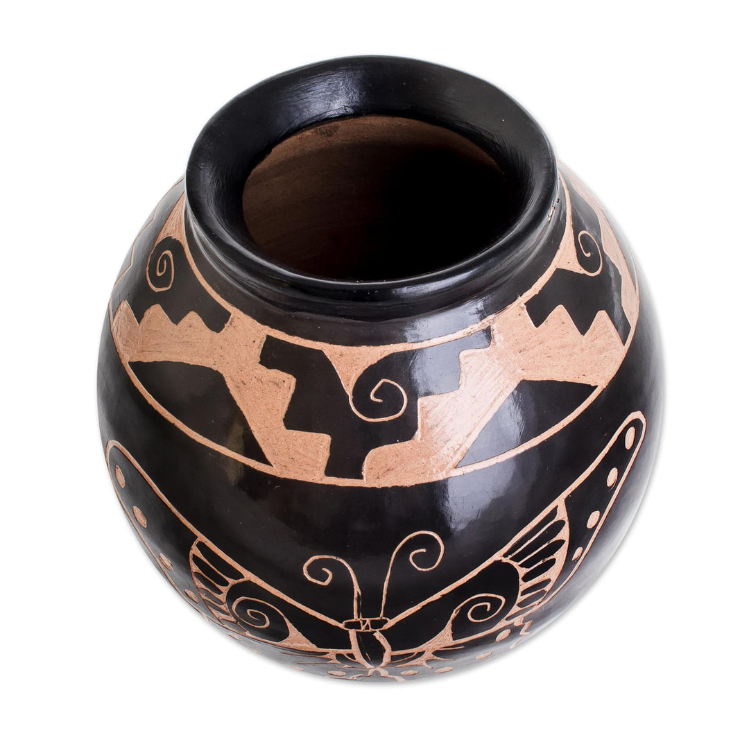 Black Ceramic Decorative Vase with Hand Painted Animals - Beautiful Fauna