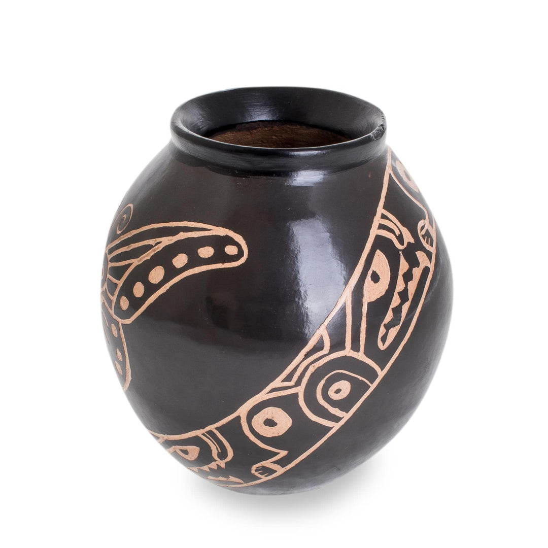 Ceramic Decorative Butterfly Vase in Black from Costa Rica - Flying Beauty