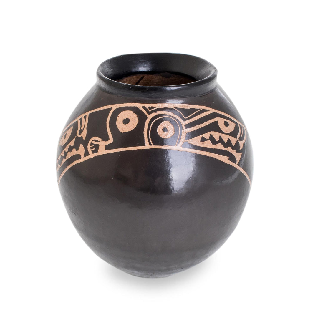 Ceramic Decorative Butterfly Vase in Black from Costa Rica - Flying Beauty