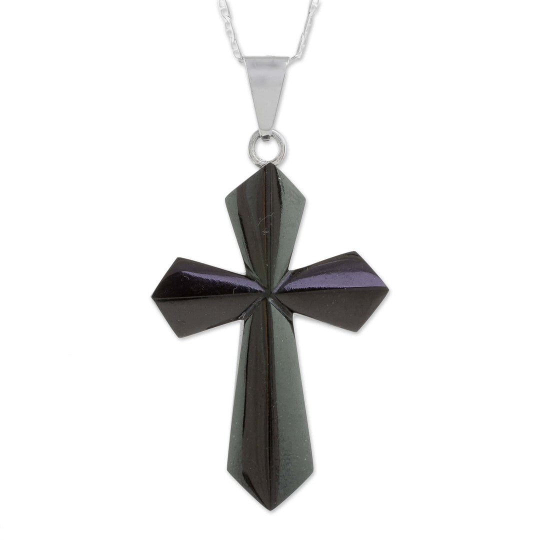 Jade Cross Necklace in Black from Guatemala - Black Sacrifice of Love