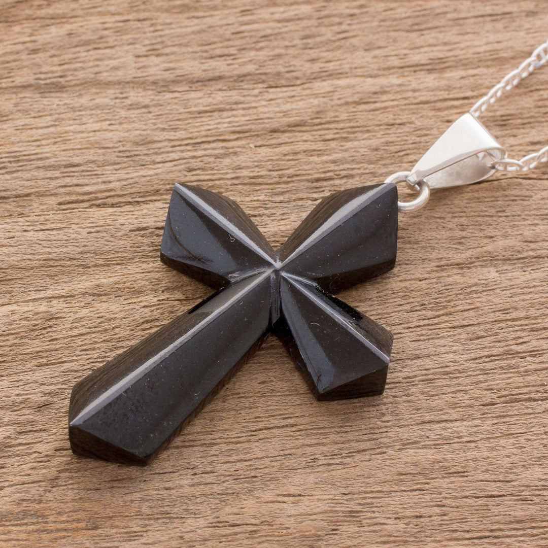 Jade Cross Necklace in Black from Guatemala - Black Sacrifice of Love