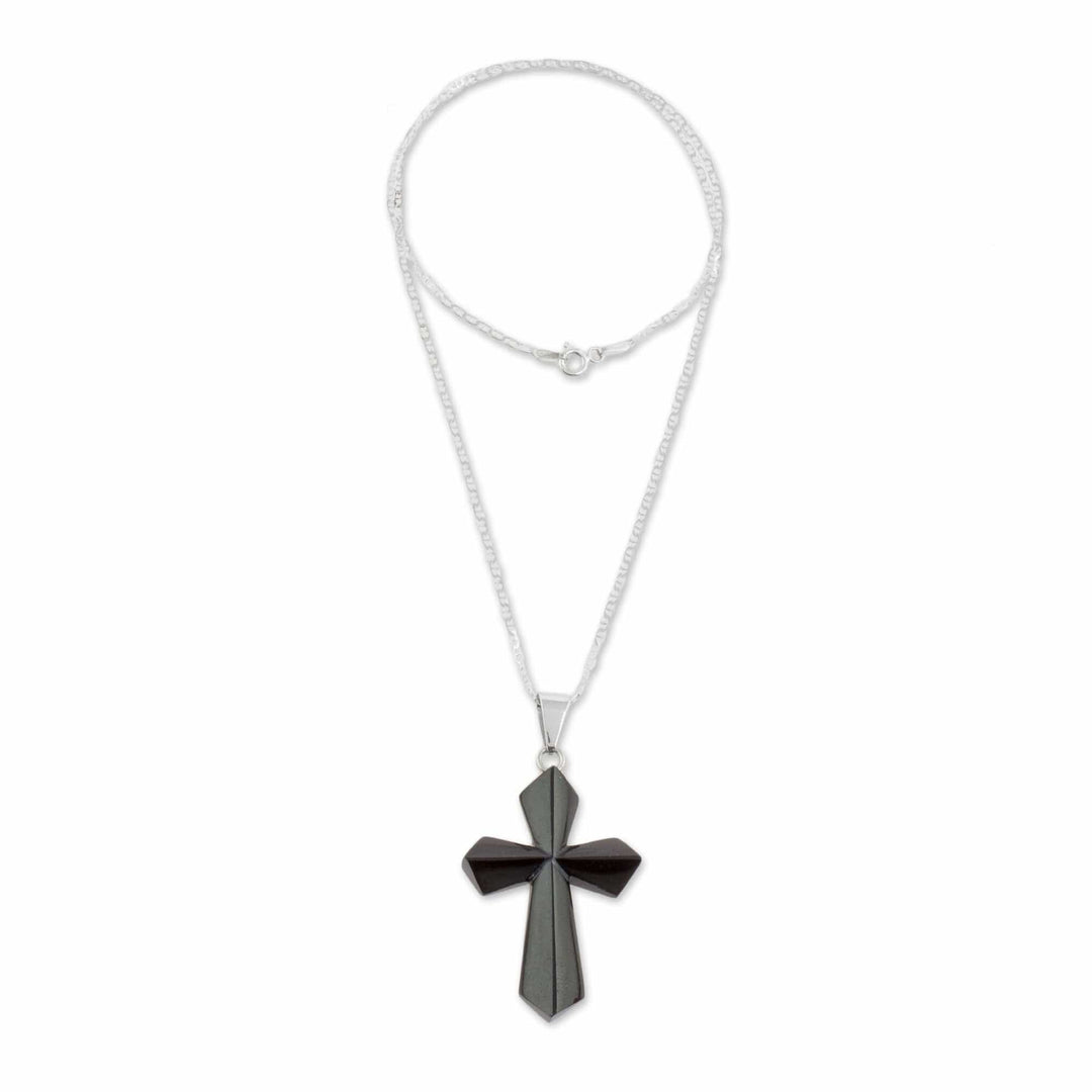Jade Cross Necklace in Black from Guatemala - Black Sacrifice of Love
