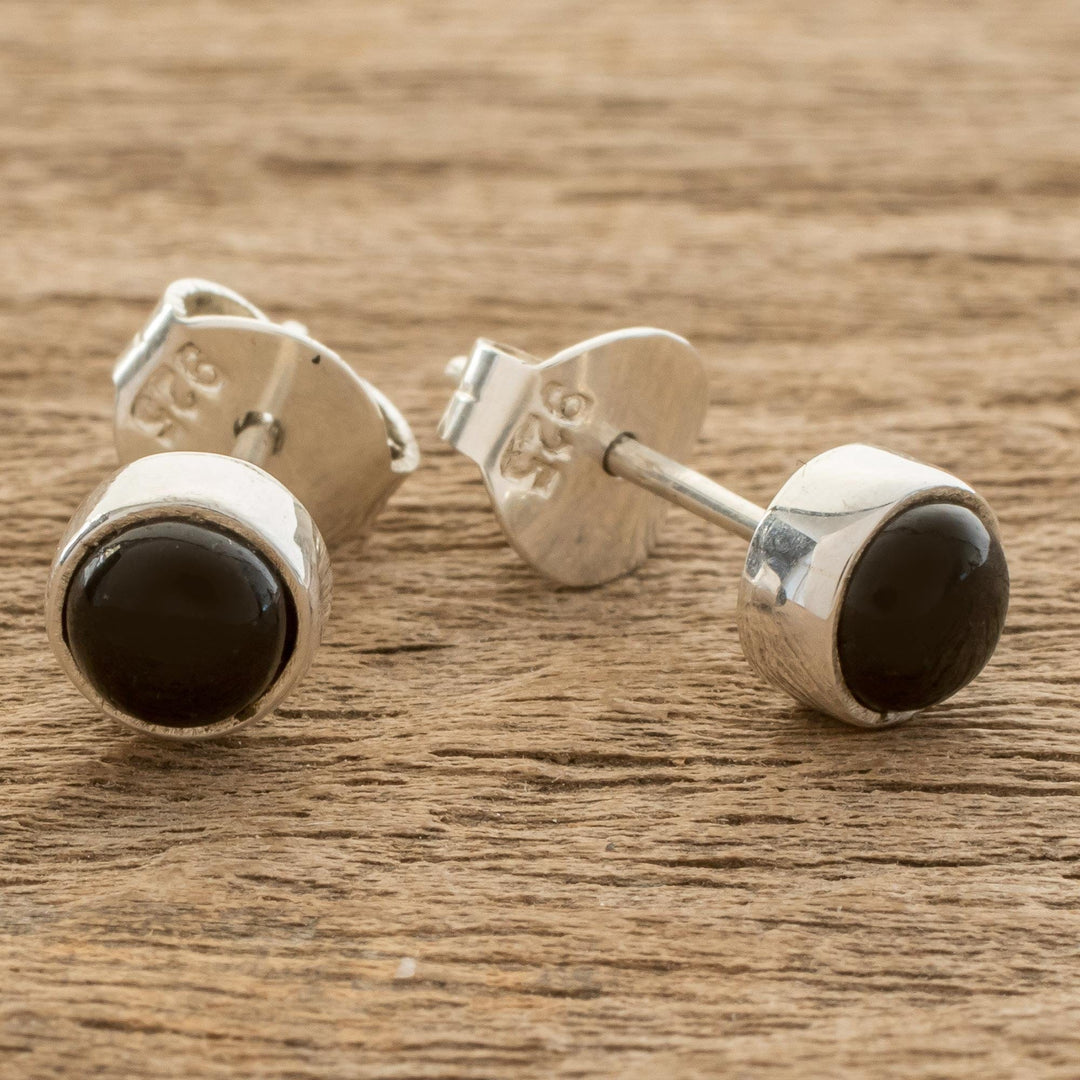 Round Black Jade Stud Earrings from Guatemala - Round Delight