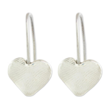 Heart-Shaped Fine Silver Drop Earrings - Fingerprint Hearts