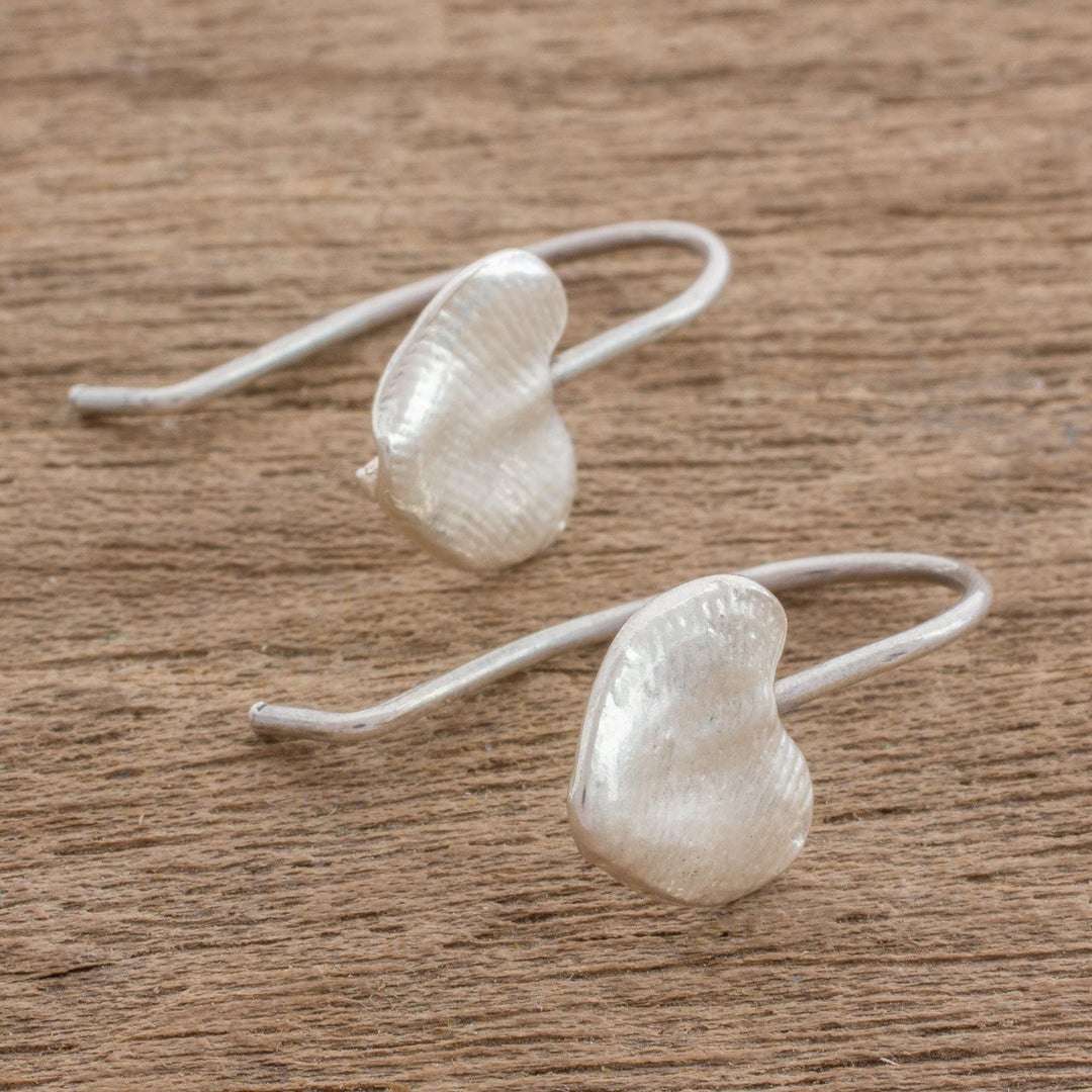 Heart-Shaped Fine Silver Drop Earrings - Fingerprint Hearts