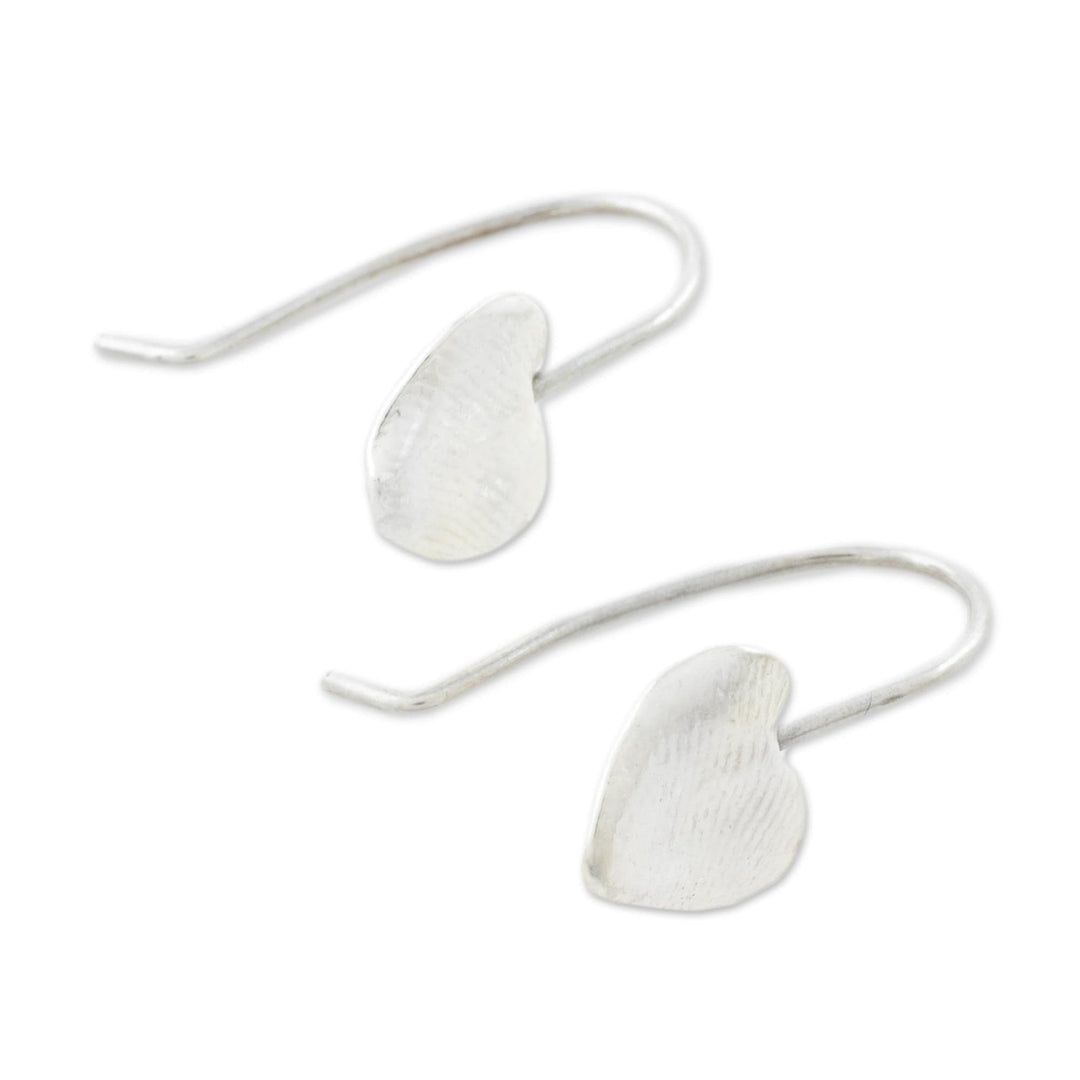 Heart-Shaped Fine Silver Drop Earrings - Fingerprint Hearts