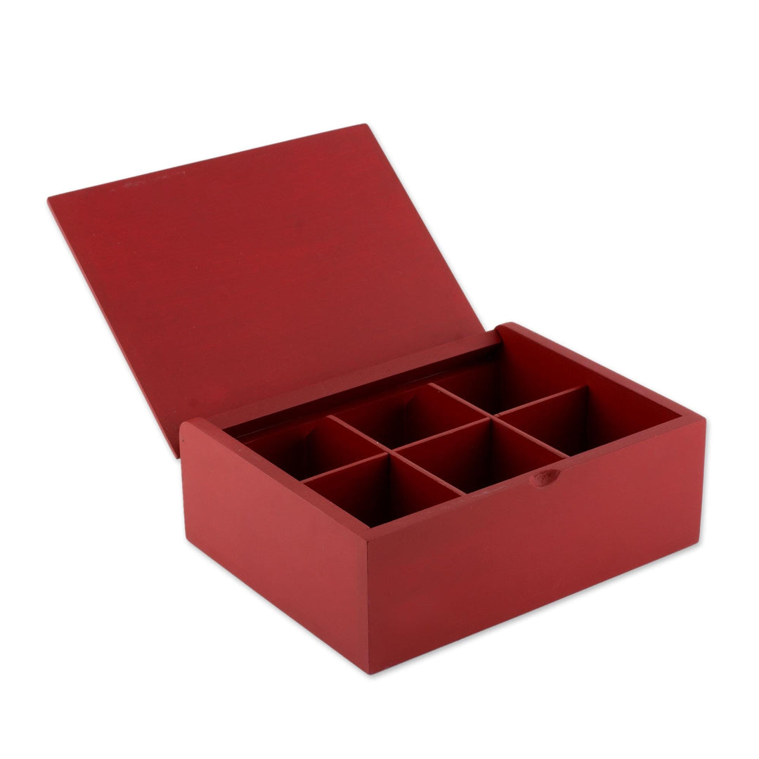 Wood Tea Box in Red from Costa Rica - Home Delicacies