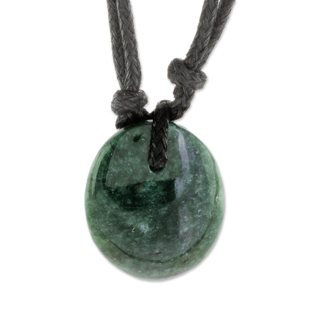 Green Jade Pendant Necklace with Cotton Cord - Ancient Strength