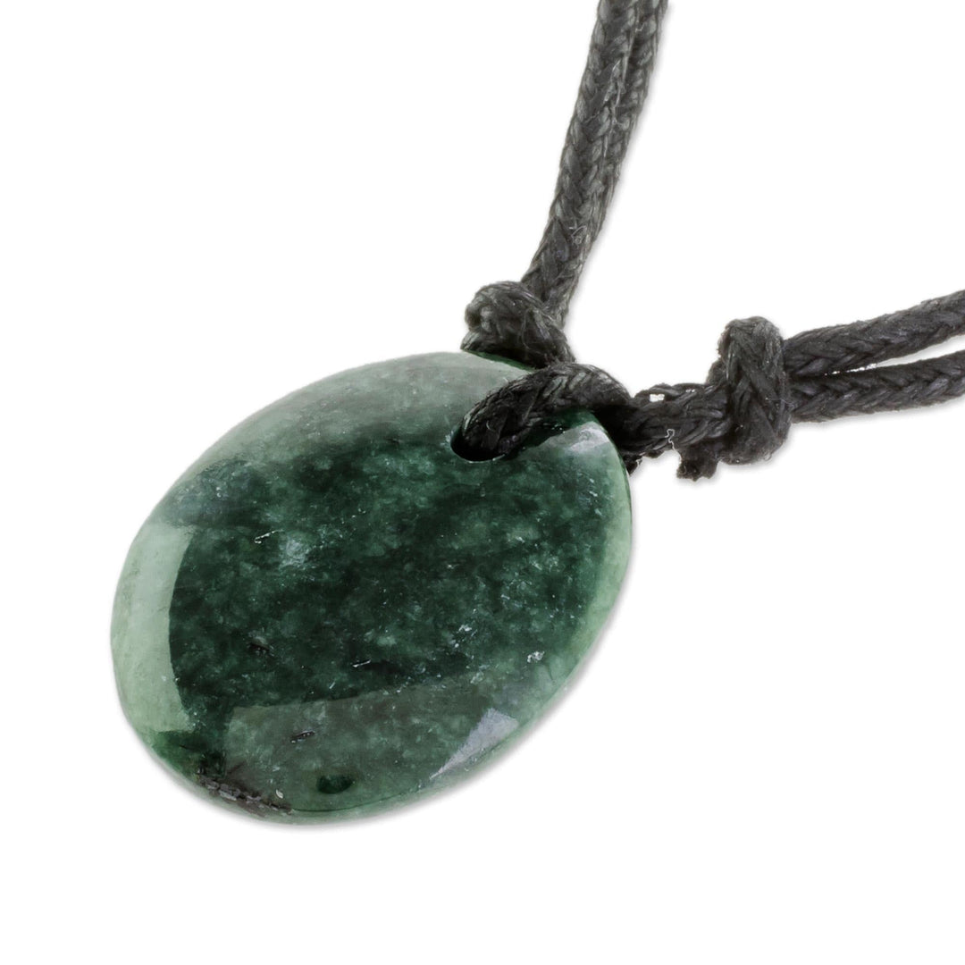 Green Jade Pendant Necklace with Cotton Cord - Ancient Strength