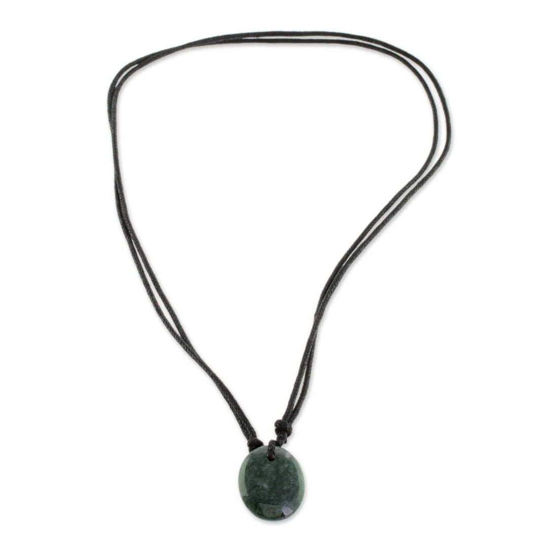 Green Jade Pendant Necklace with Cotton Cord - Ancient Strength