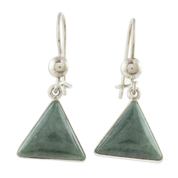 Green Triangular Jade Dangle Earrings from Guatemala - Green Triangle of Life