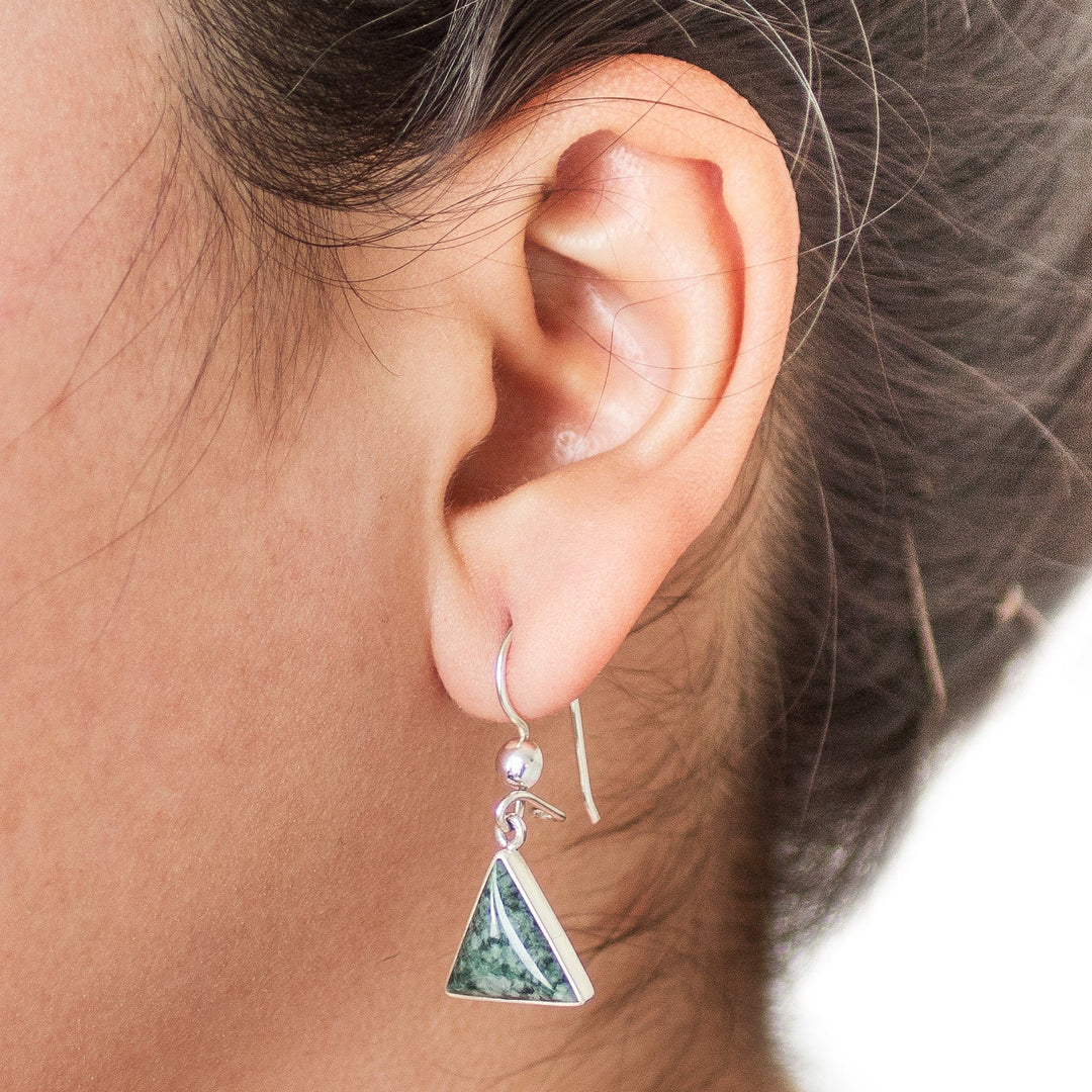 Green Triangular Jade Dangle Earrings from Guatemala - Green Triangle of Life