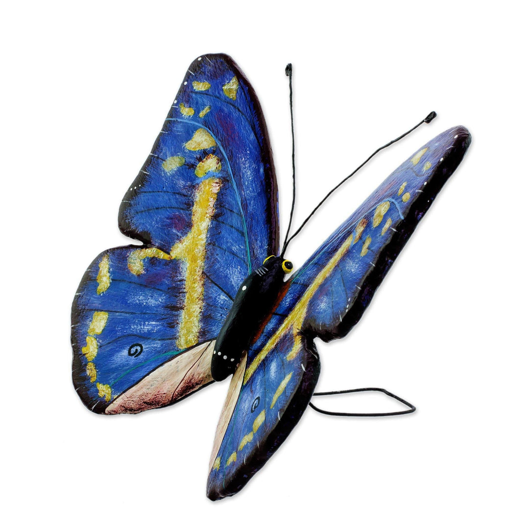 Ceramic Morpho Butterfly Sculpture from Guatemala - Morpho Butterfly
