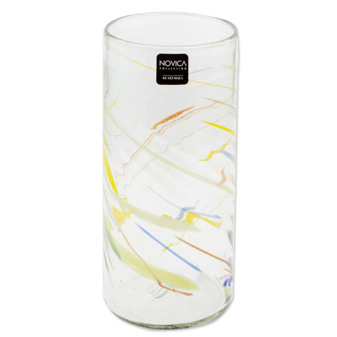 Clear with Colorful Lines Hand Blown Recycled Glass Vase - Line Dance