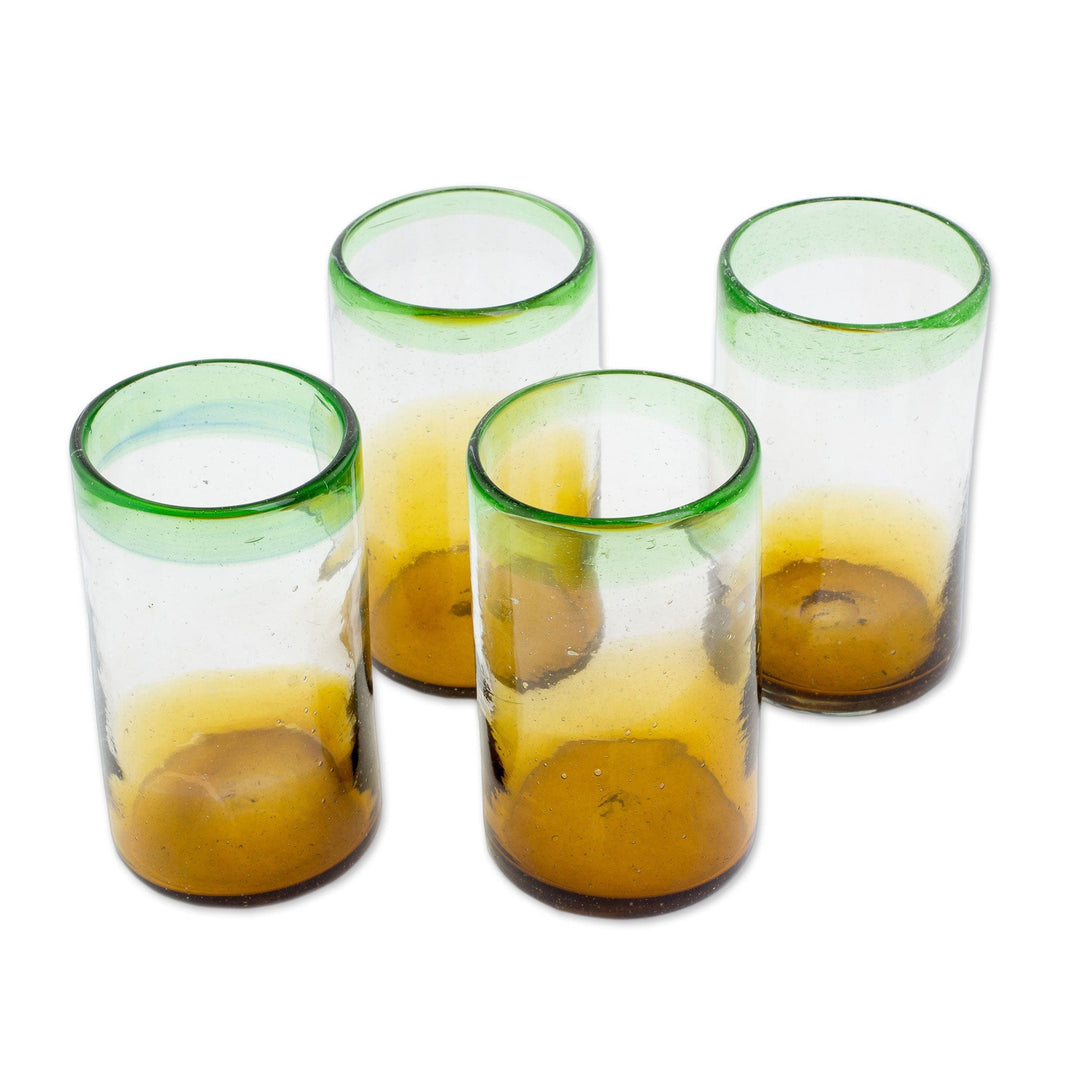 Hand Blown Recycled Glass Green Brown Tumblers (Set of 4) - Palm Beach