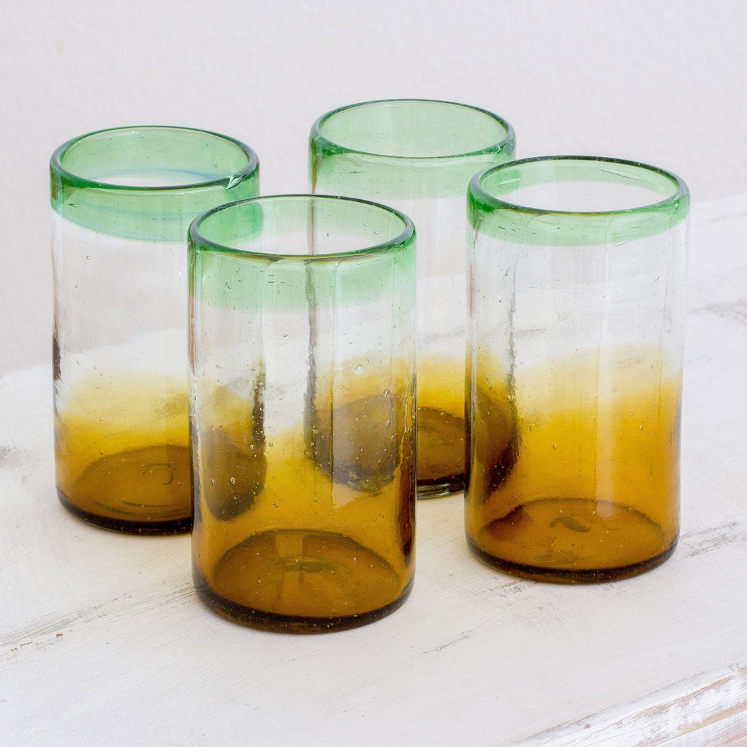 Hand Blown Recycled Glass Green Brown Tumblers (Set of 4) - Palm Beach