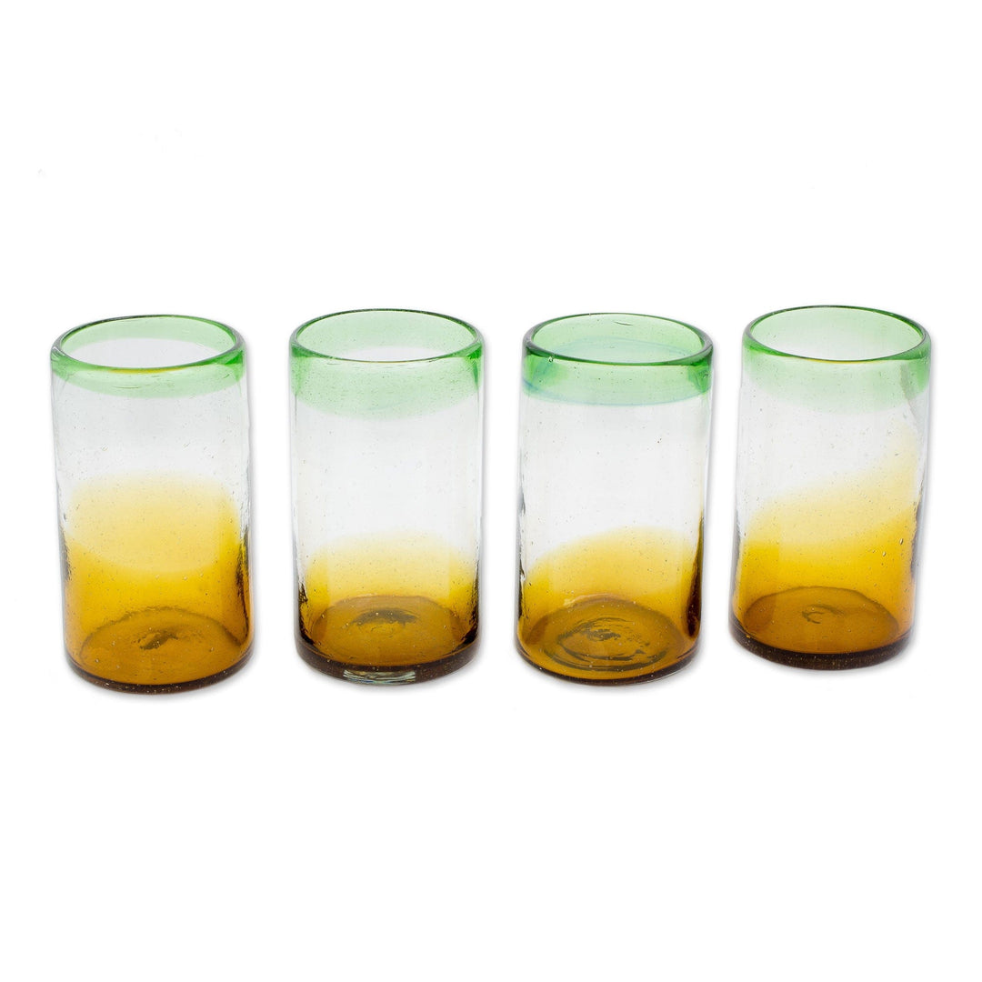 Hand Blown Recycled Glass Green Brown Tumblers (Set of 4) - Palm Beach